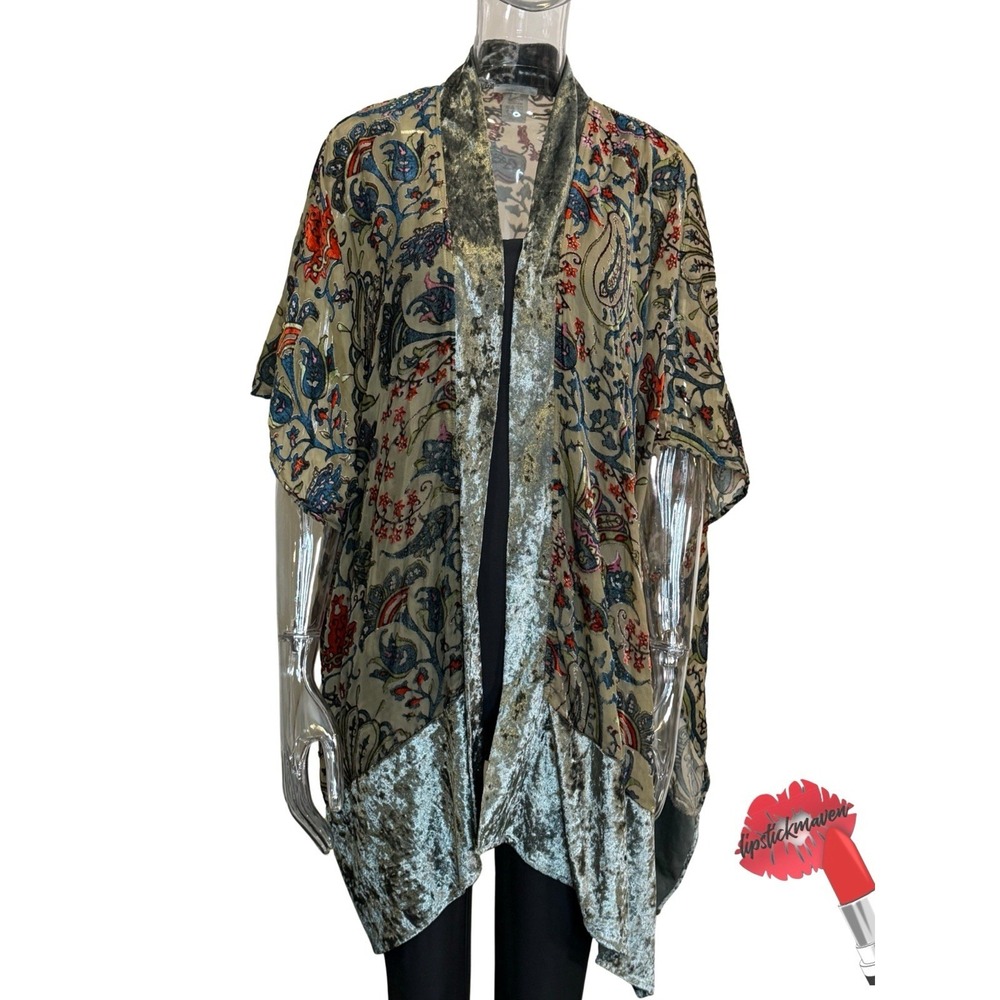 Mystree Kimono Crushed Velvet Boho Hippie Goth Whimsical Burnout Fairycore OS